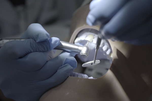 Dental simulator with high precision tools for oral care training