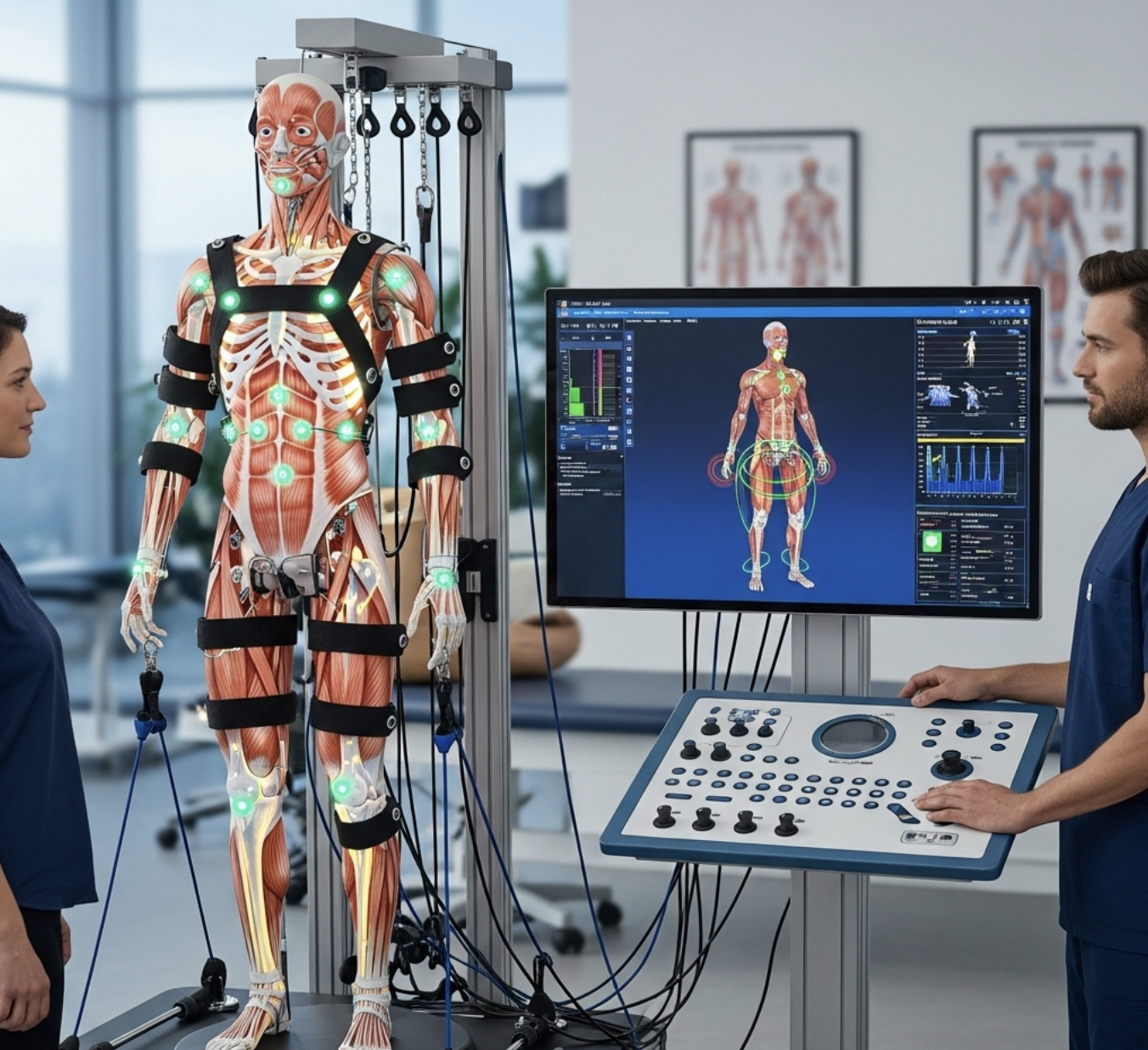 Physiotherapy simulator with virtual motion rehabilitation interface